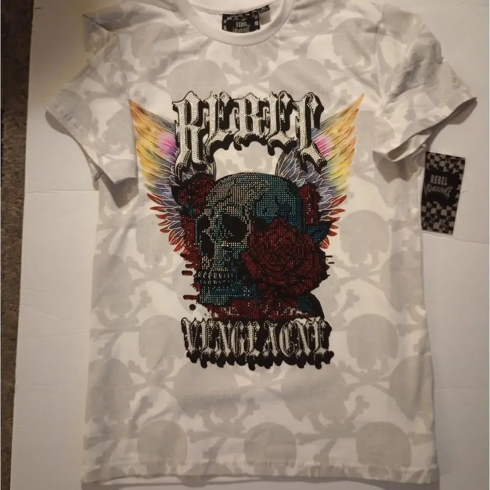 🆕☠️Rebel Vengeance Rhinestones Graphics Tee